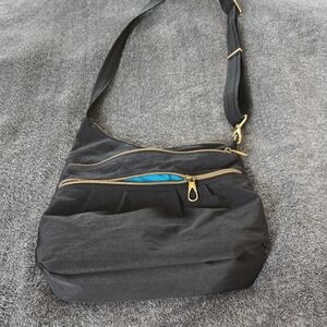 Travelon Stylish Black Crossbody Bag with Gold Zippers,